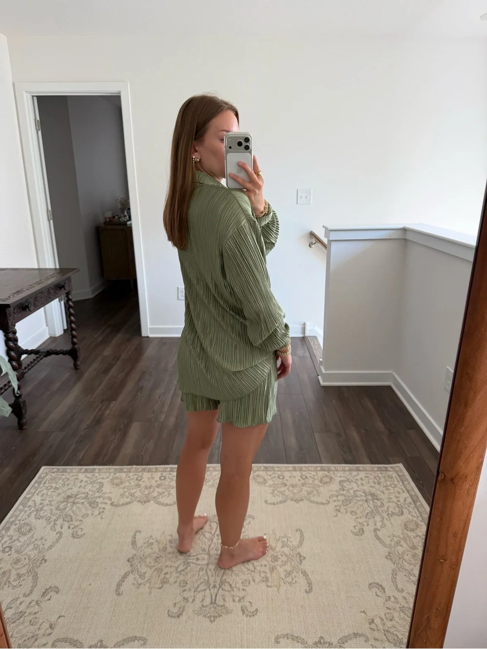 Amazon Women's Olive Green Pleated Pajama Set